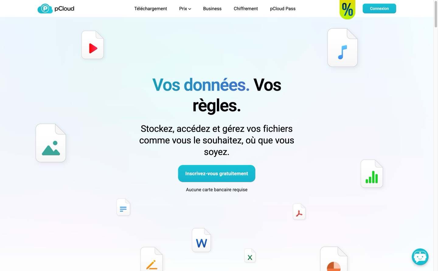 Page d'accueil de pCloud