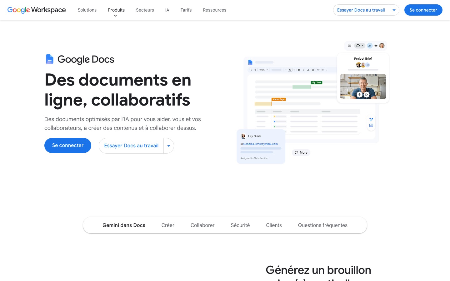 Page de présentation de Google Docs