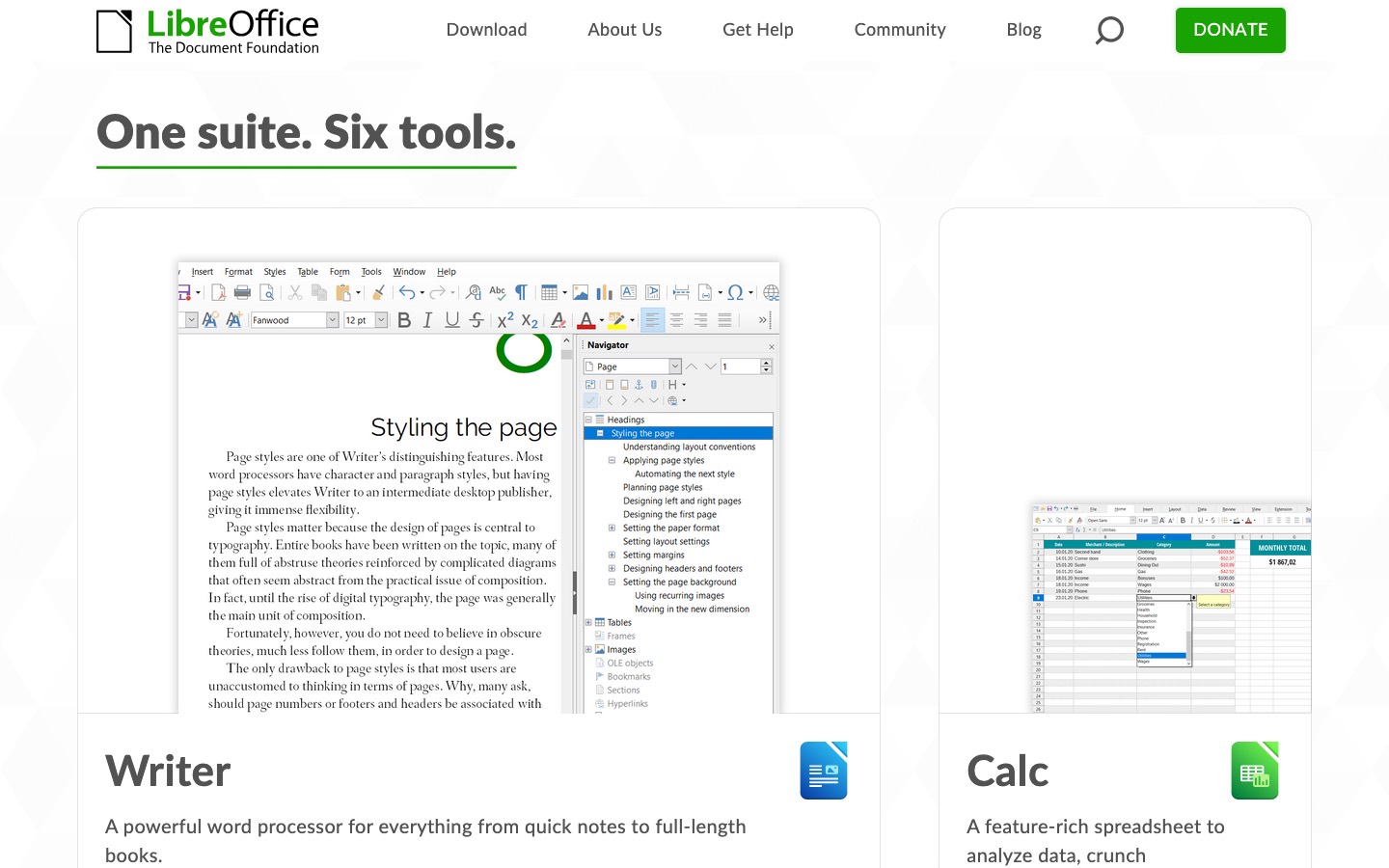 Page de présentation de LibreOffice Writer