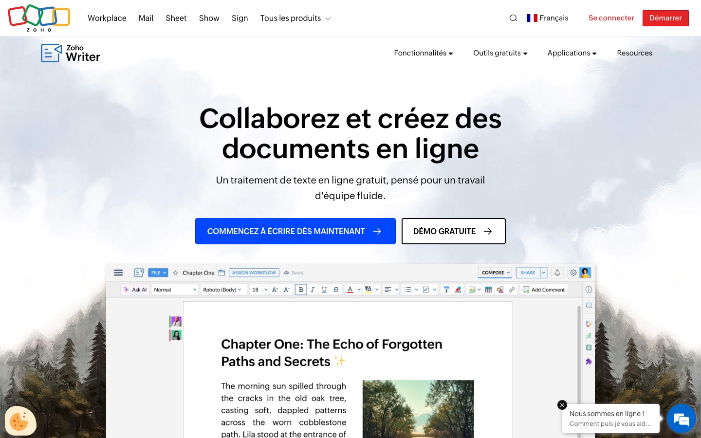 Page d'accueil de Zoho Writer