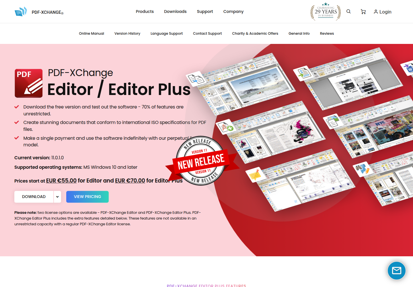 Capture officielle de PDF-XChange Editor présentant ses fonctions d’édition et d’OCR
