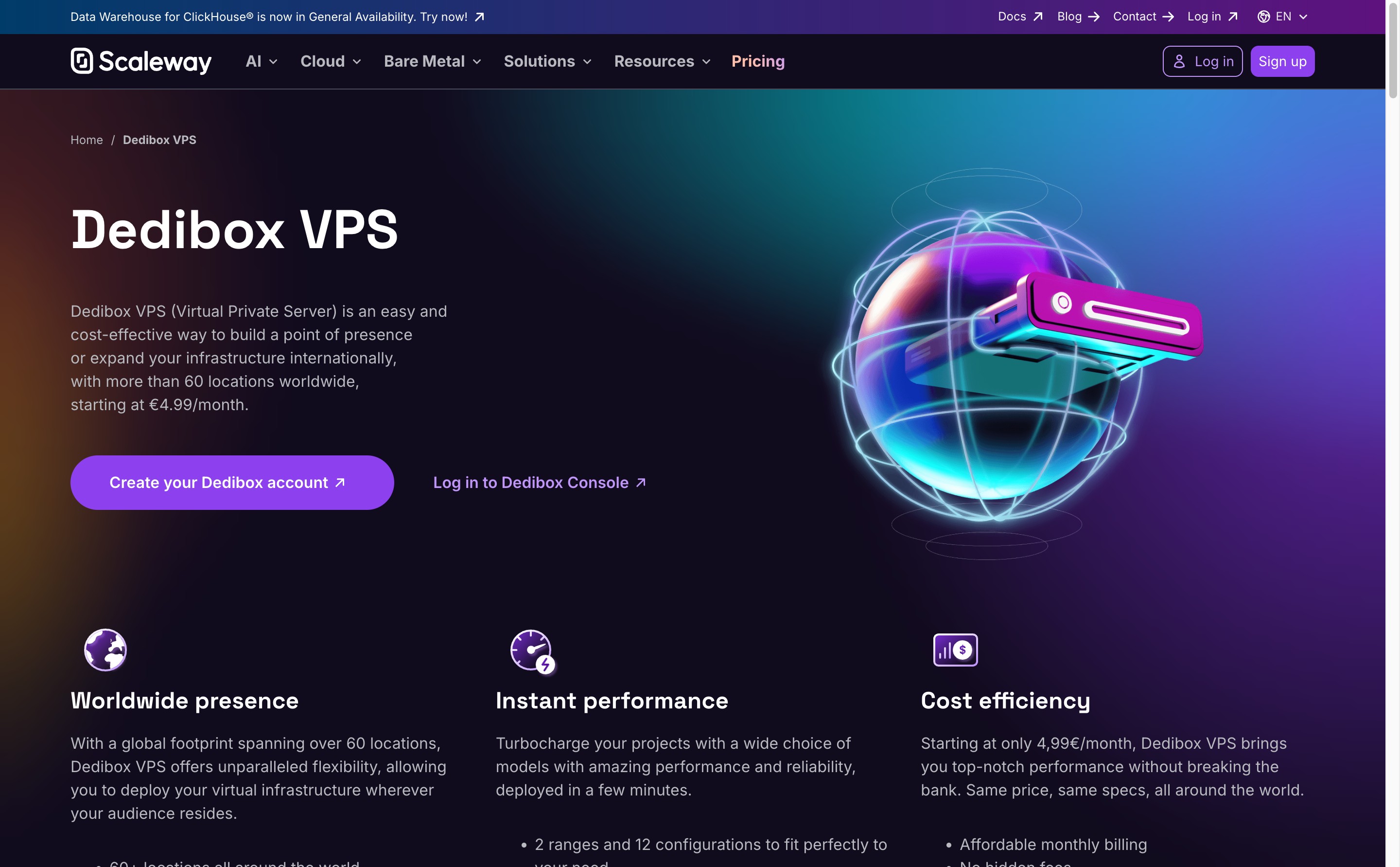 Page Dedibox VPS Scaleway