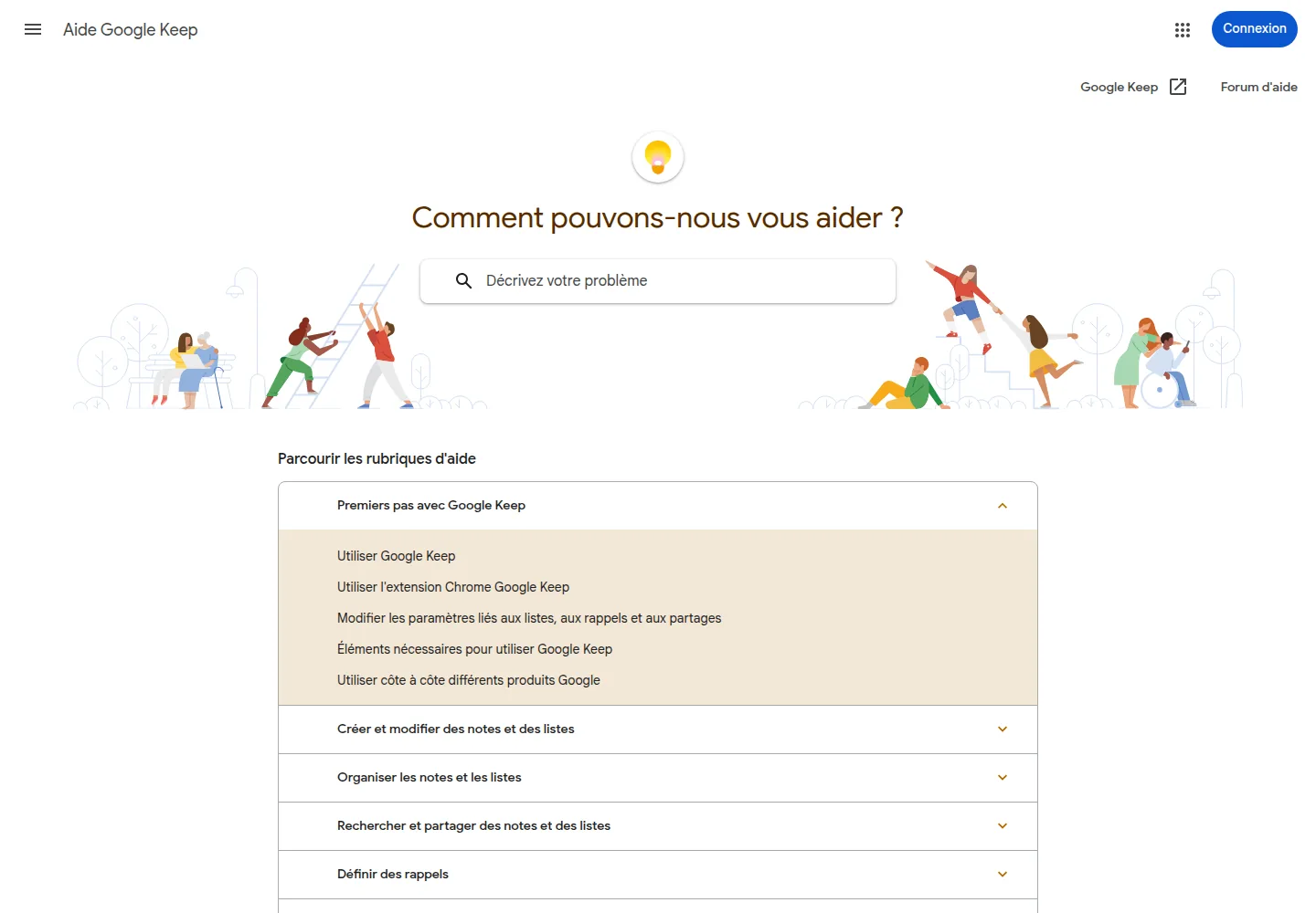 Capture officielle de l’aide Google Keep, août 2026