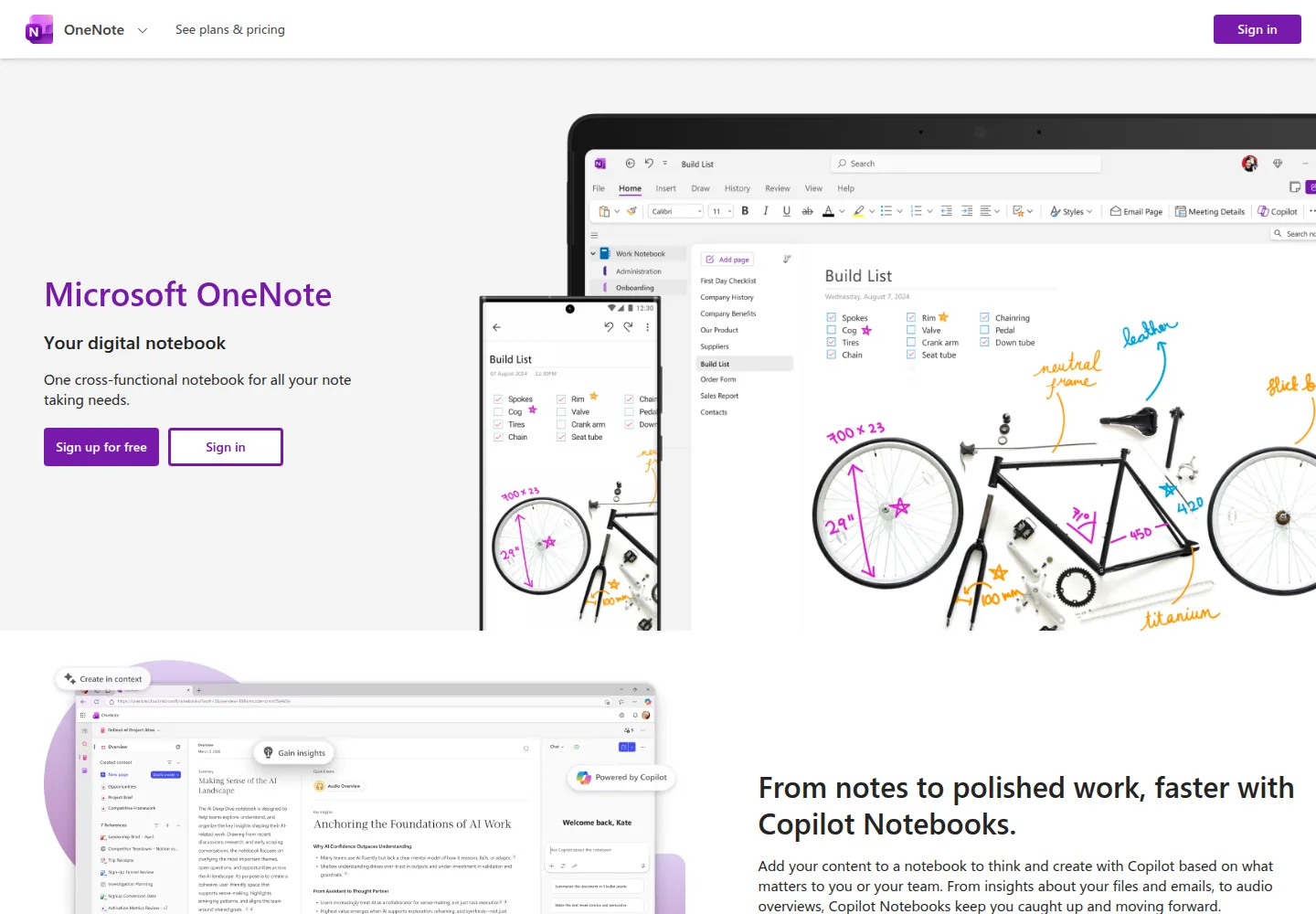 Capture officielle de Microsoft OneNote, août 2026