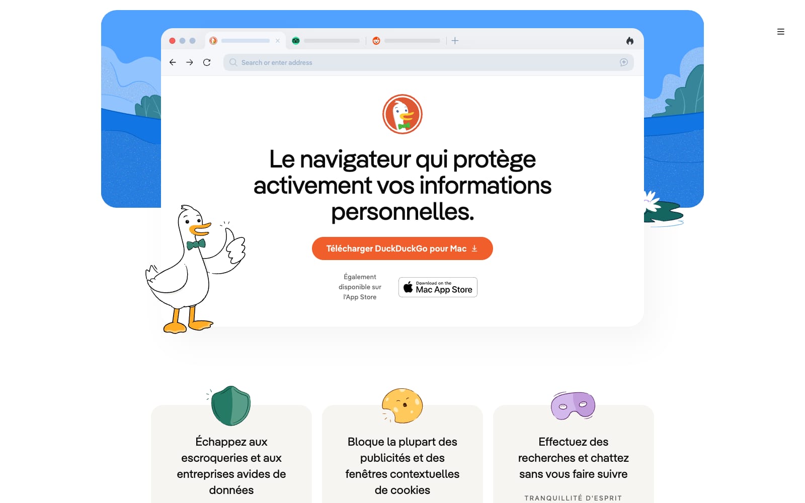 Page de présentation du navigateur DuckDuckGo