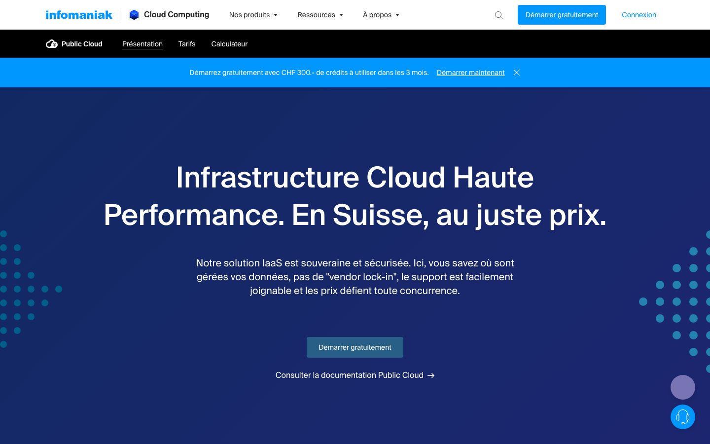 Page de présentation du Public Cloud d’Infomaniak