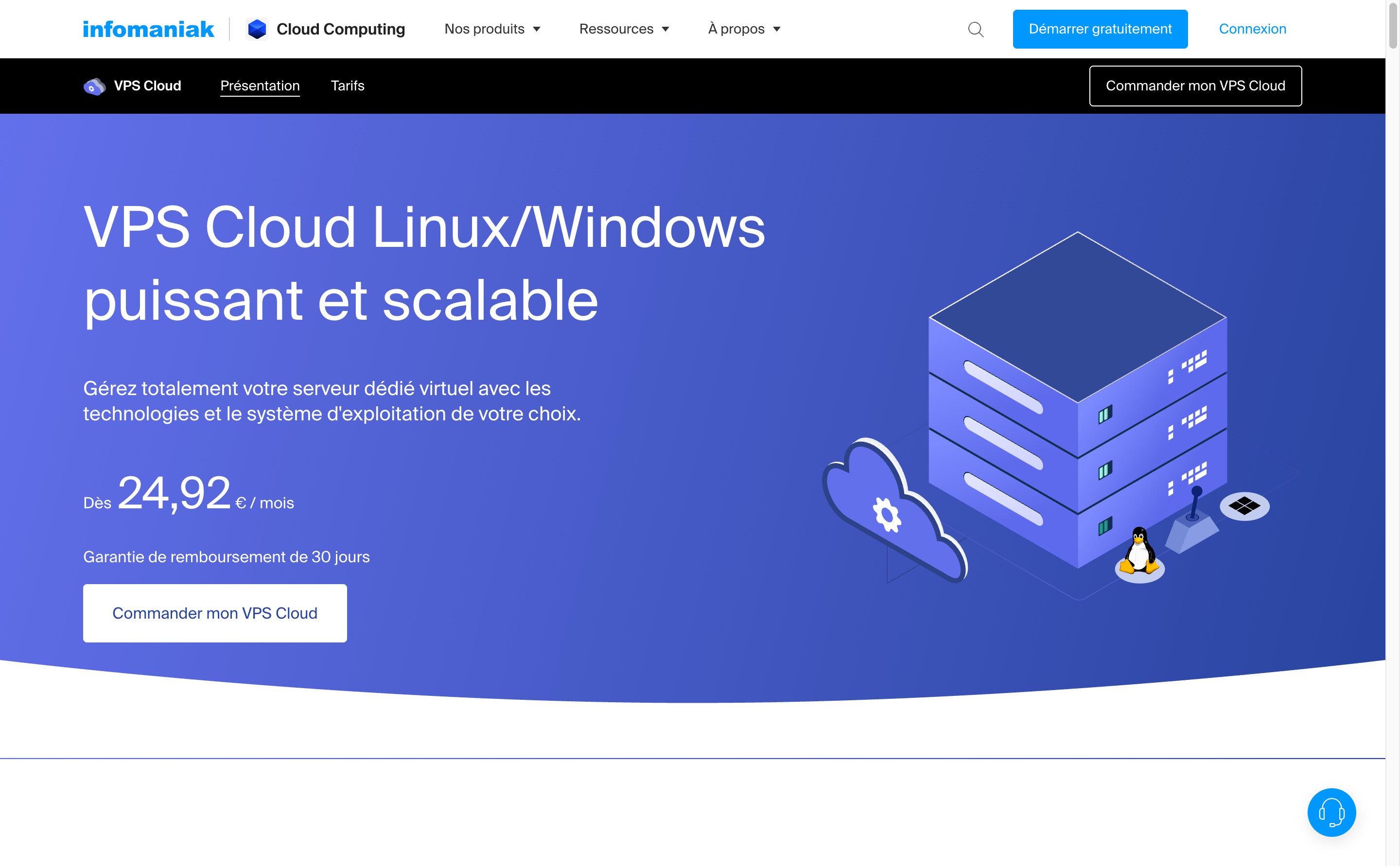 Page d'accueil du VPS Cloud Infomaniak