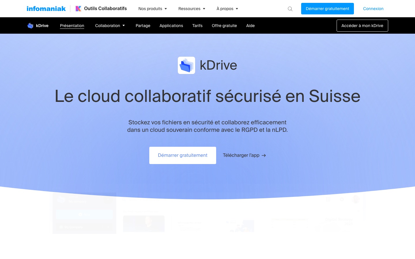 Page d'accueil de kDrive par Infomaniak